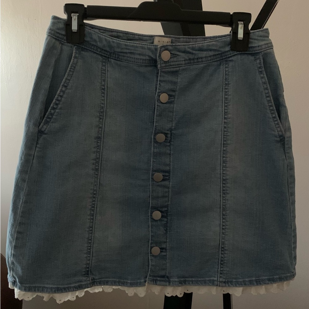A New Day Mid Length Denim Skirt Eyelet Trim 10